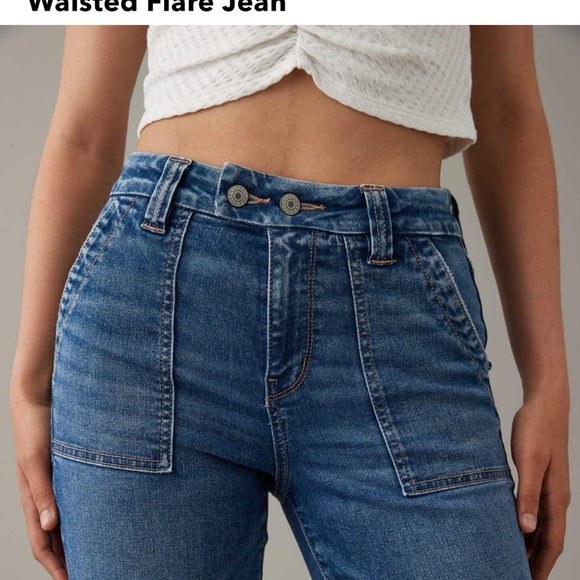 American Eagle Double Button Super Curvy HighRise Stretch Flare Jean Size 20L - Picture 2 of 15